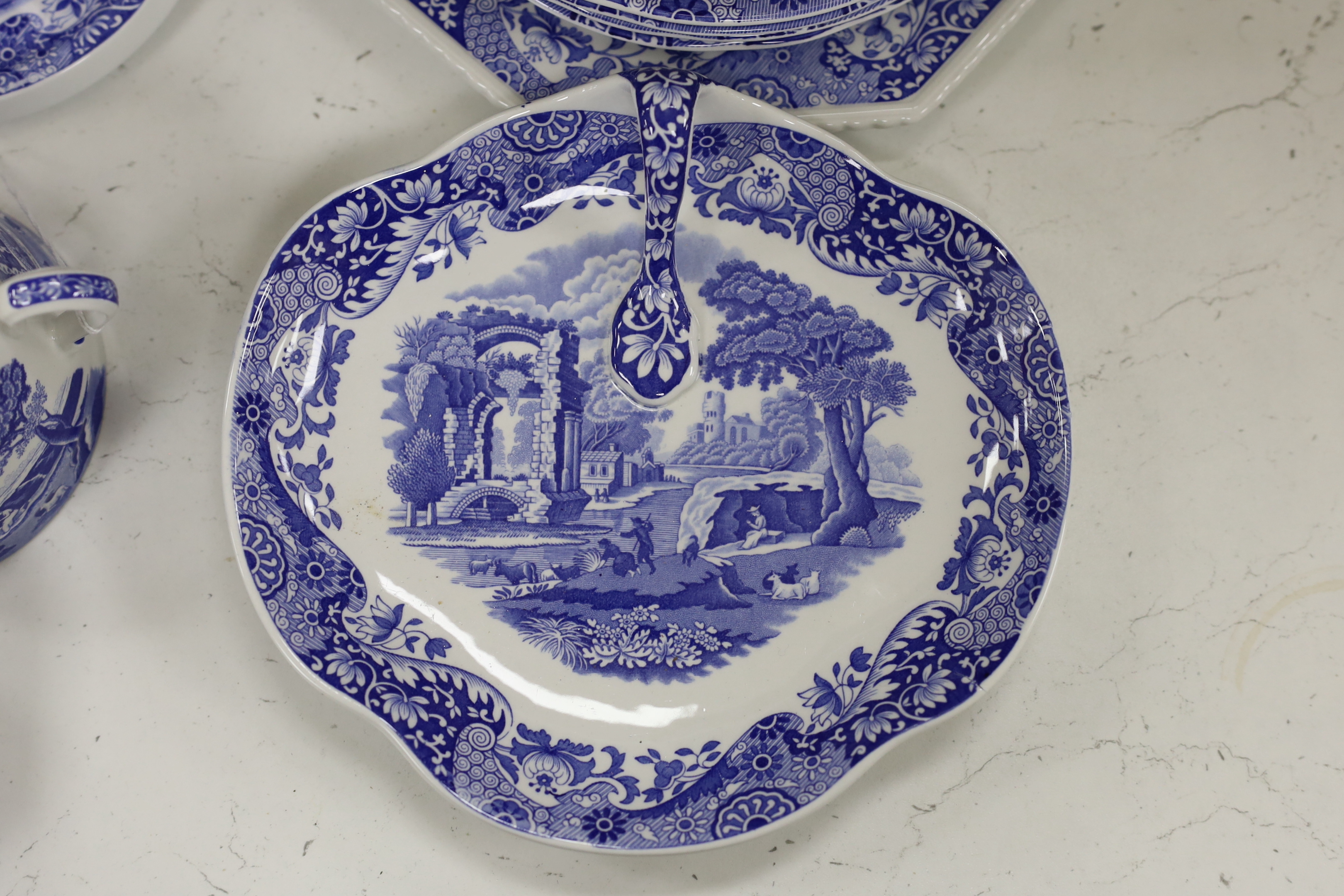 A Spode Italian part breakfast set to include jam and honey pots and covers mugs dishes etc